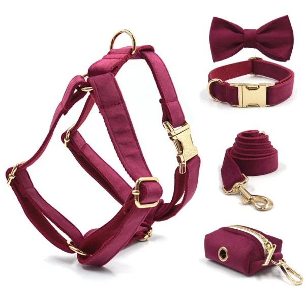Burgundy Velvet Dog Collar Personalized