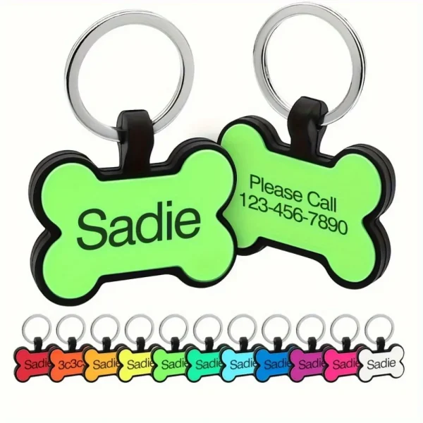 Custom Dog Tag-Bone Shaped Silicone Engraved Pet Identity Tag Personalized Name Phone Number,