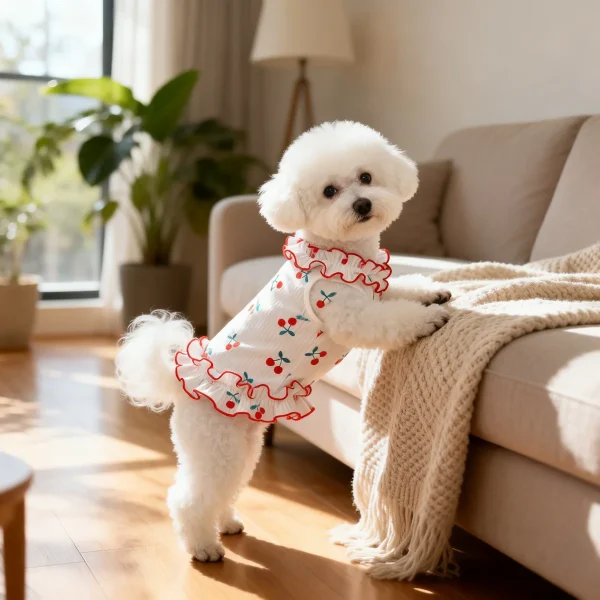 1PC Fashion Cute Cherry Ruffle Pet Dress for Small Dogs, Comfortable